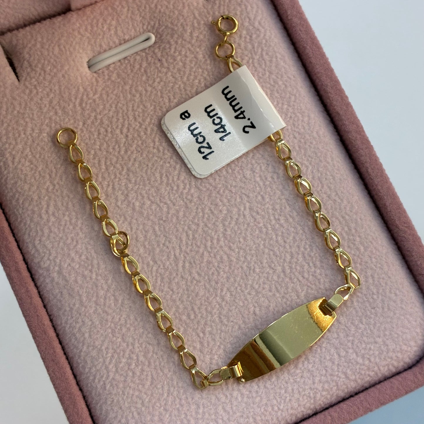 PULSERA ESPIGA CON PLACA OVALADA PARA BEBE 2.4MM ORO AMARILLO COL 18K 12CM A 14CM - 1,34GR (NA)
