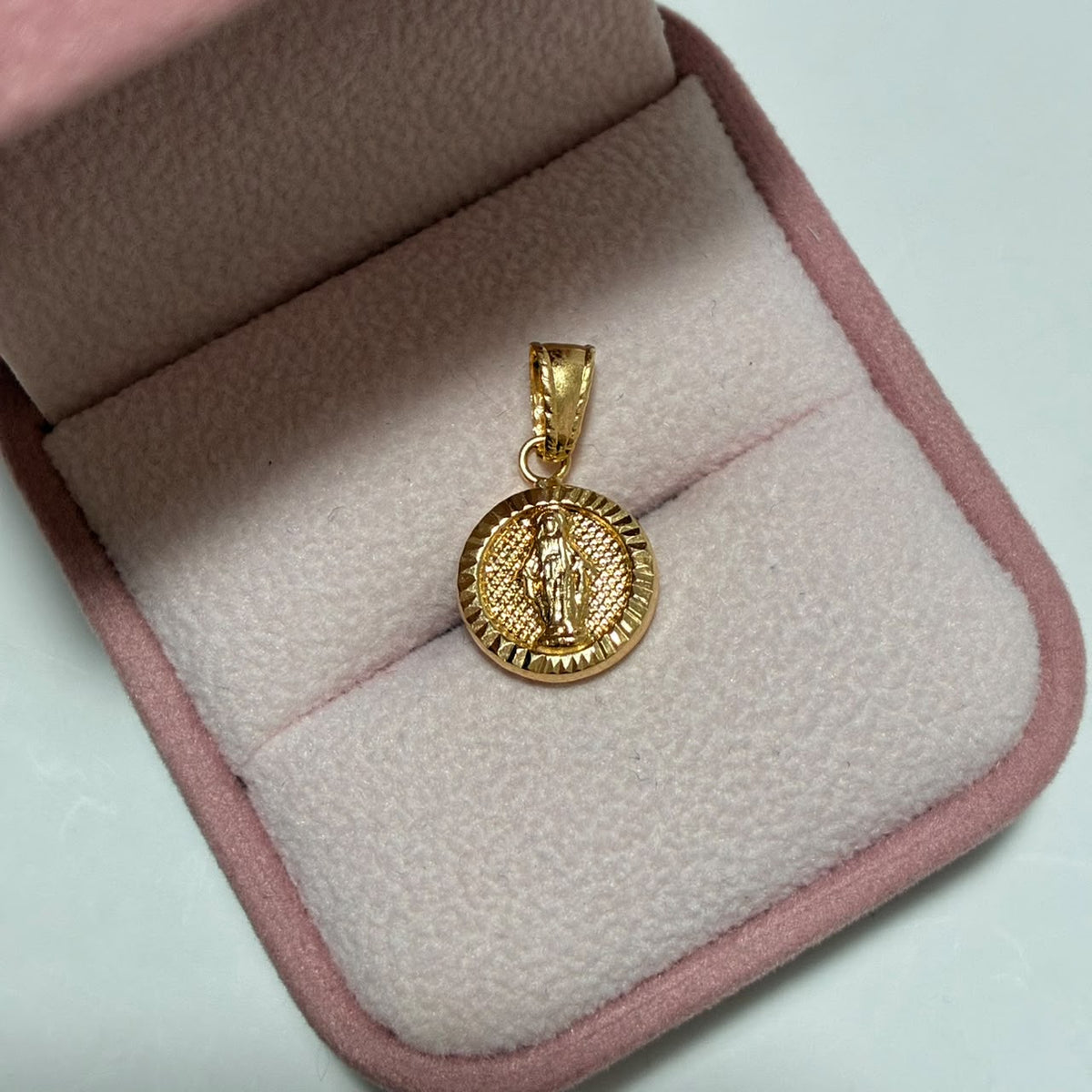 DIJE MEDALLA MILAGROSA BORDE DIAMANTADO 2CM ORO AMARILLO COL 18K-0.79GR