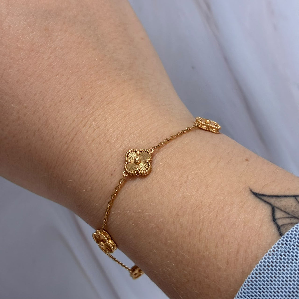 PULSERA ROLON + 4 TREBOL DIAMANTADOS 9MM 18CM ORO AMARILLO ITALY ESP-6.7GR
