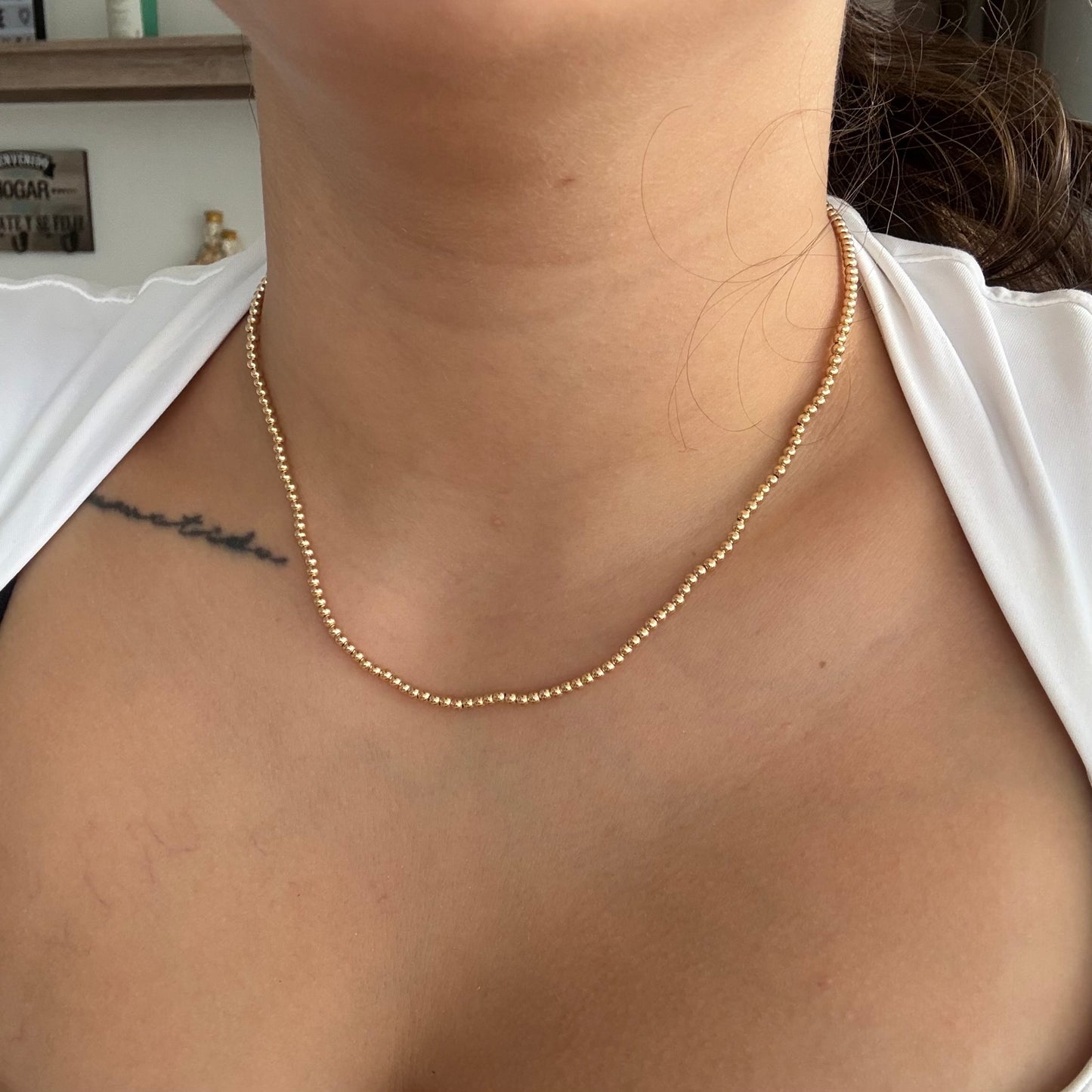 CADENA MINI MILITAR BOLAS LISAS 2.5MM ORO AMARILLO ITALY 18K 42CM A 45CM - 2,51GR (IA)