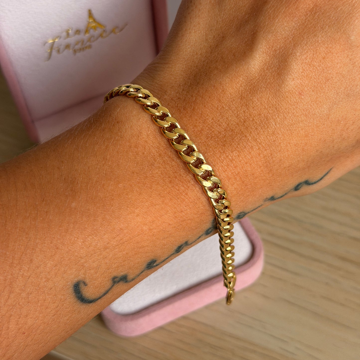 PULSERA CUBANA REDONDA HUECA 5.7MM ORO AMARILLO ITALY 18K 20.5CM - 3,68GR