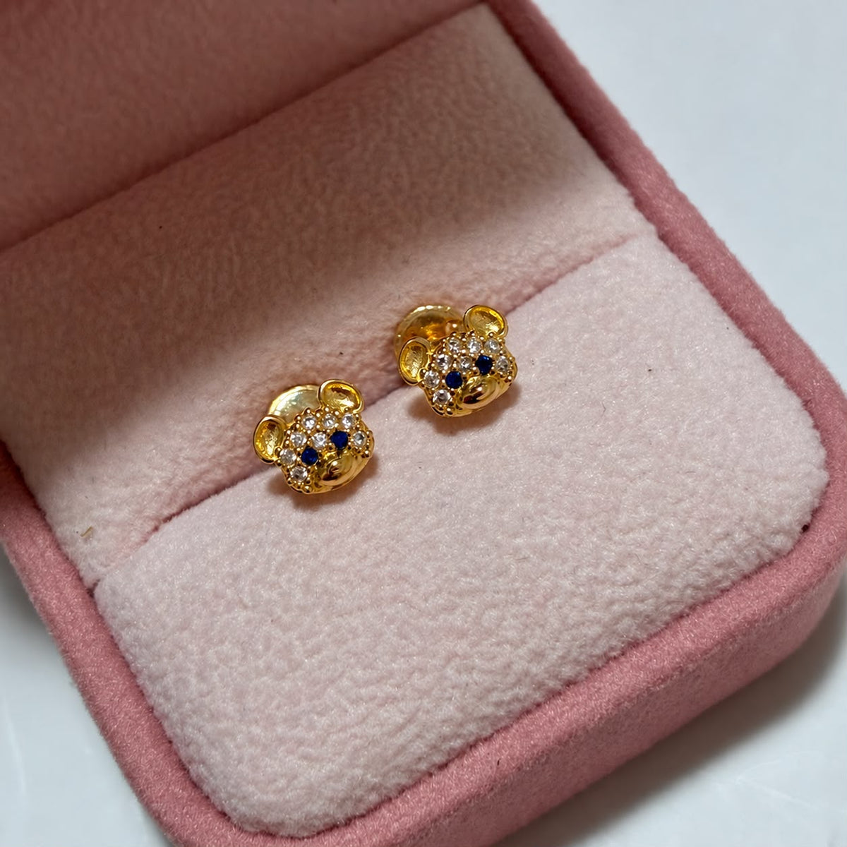 TOPOS OSO + PIEDRAS AZULES 7MM ORO AMARILLO COL 18K-1.15GR
