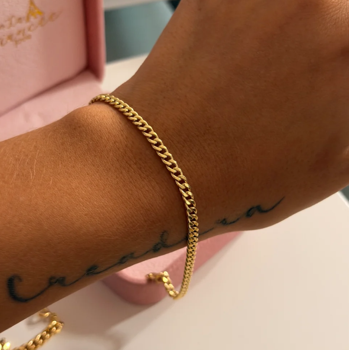 PULSERA CUBANA REDONDA HUECA 3.5MM ORO AMARILLO ITALY 18K 18CM - 1,34GR