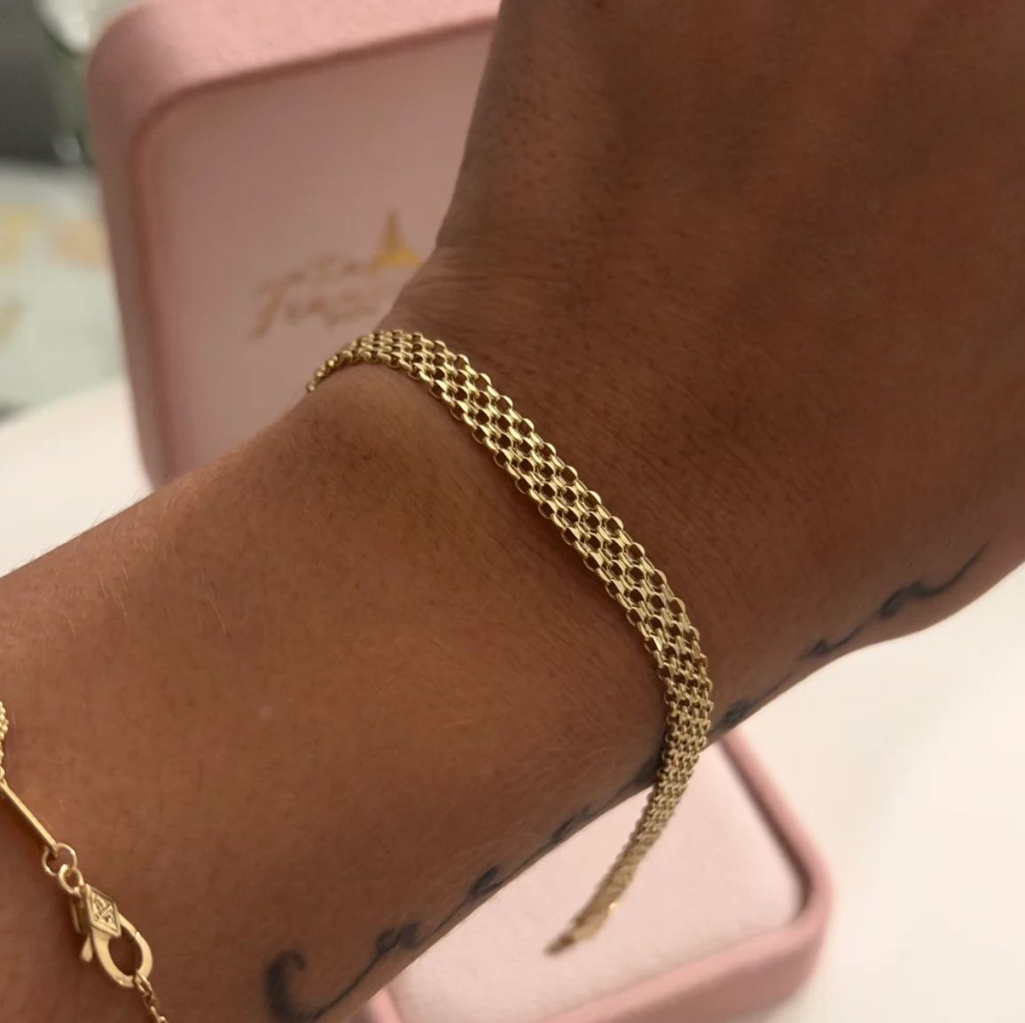 PULSERA CHINA DOBLE CARRIL HUECA 5.4MM ORO AMARILLO ITALY 18K 19.5CM - 3,18GR