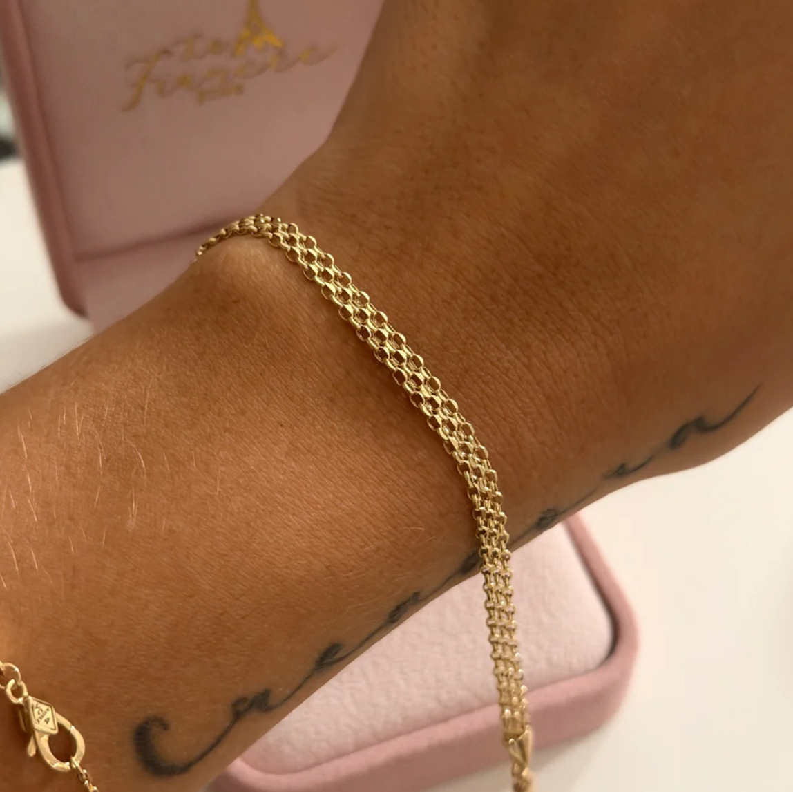 PULSERA CHINA DOBLE CARRIL HUECA 4.1MM ORO AMARILLO ITALY 18K 19CM - 2,31GR