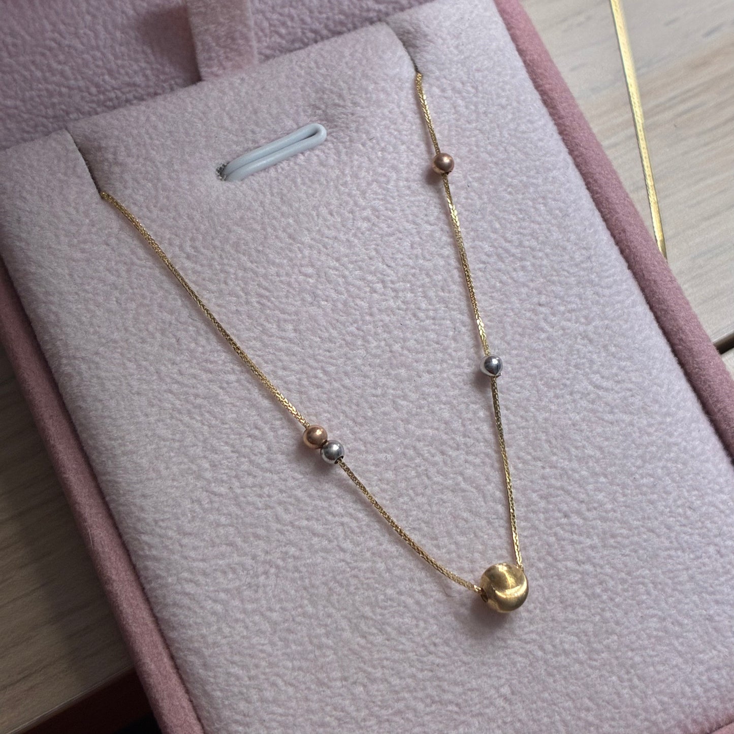 CADENA MINI FRANCO + BOLAS LISAS Y DIAMANTADA TRES OROS ITALY ESP 18K 45CM - 0,85GR