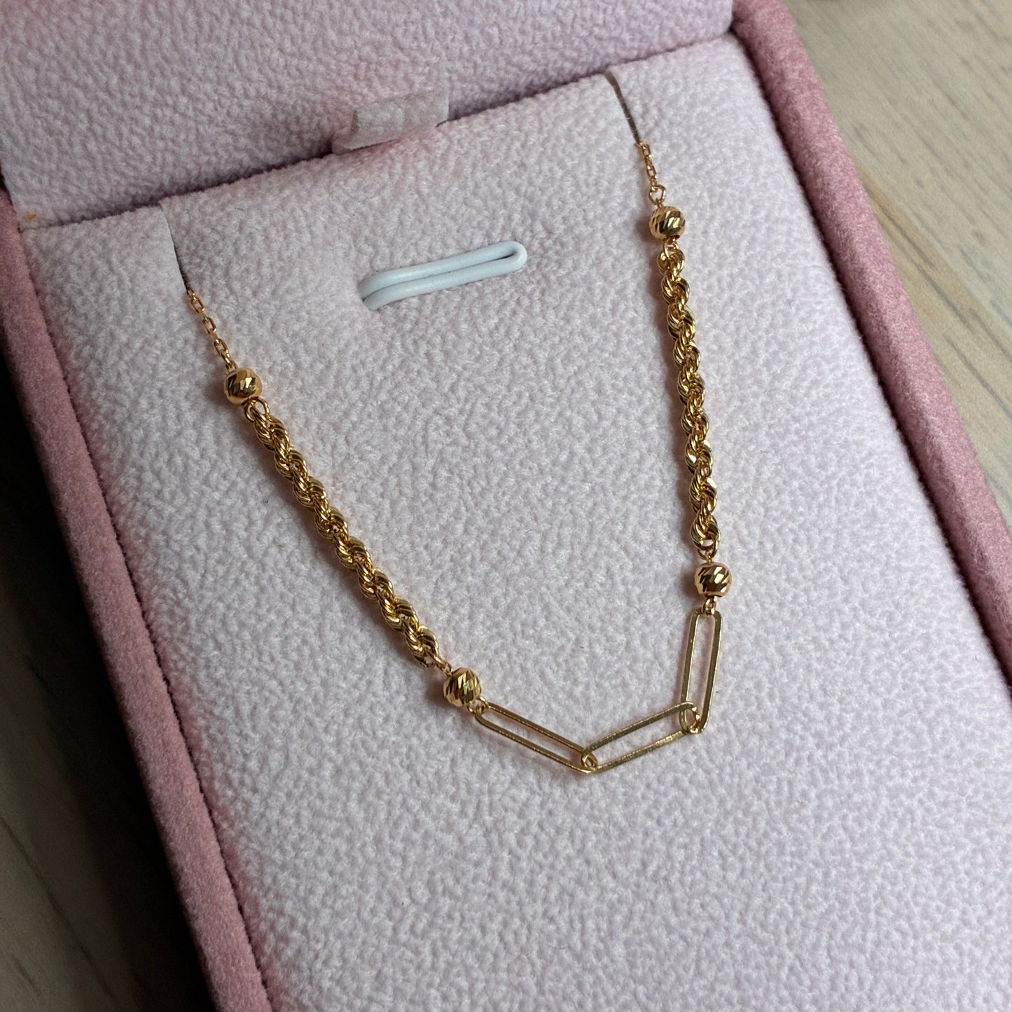 PULSERA CLIP + LAZOS Y BOLAS DIAMANTADAS 3MM ORO AMARILLO ITALY ESP 18K 17CM - 1,03GR