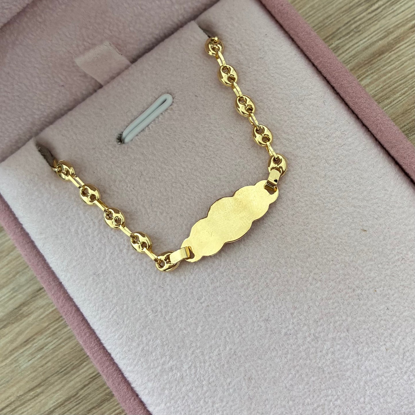 PULSERA GRANO DE CAFÉ PLACA DE NUBE 3.7MM ORO AMARILLO COL 18K 15.5CM - 2.18GR (NG)