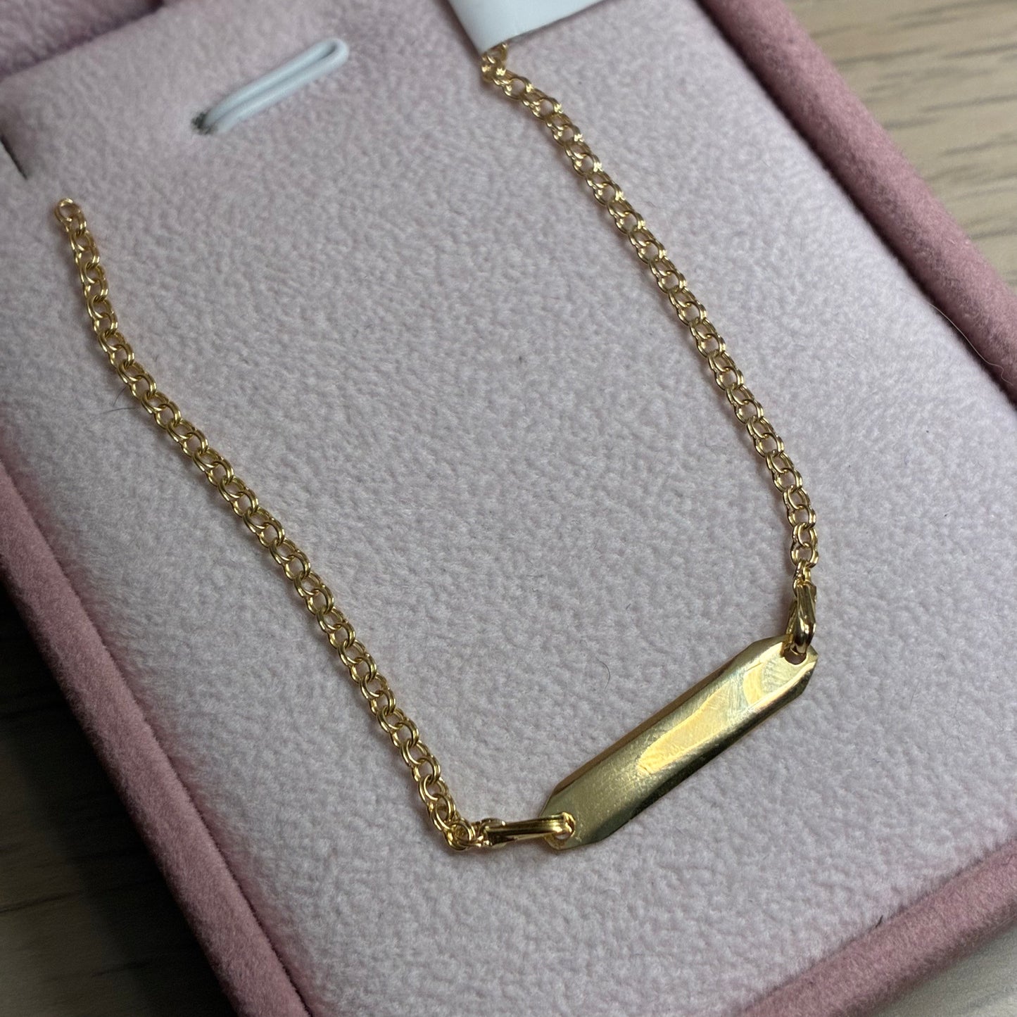 PULSERA ARO SEGUIDO PLACA LISA ORO AMARILLO COL 18K 14CM A 16CM - 1,27GR