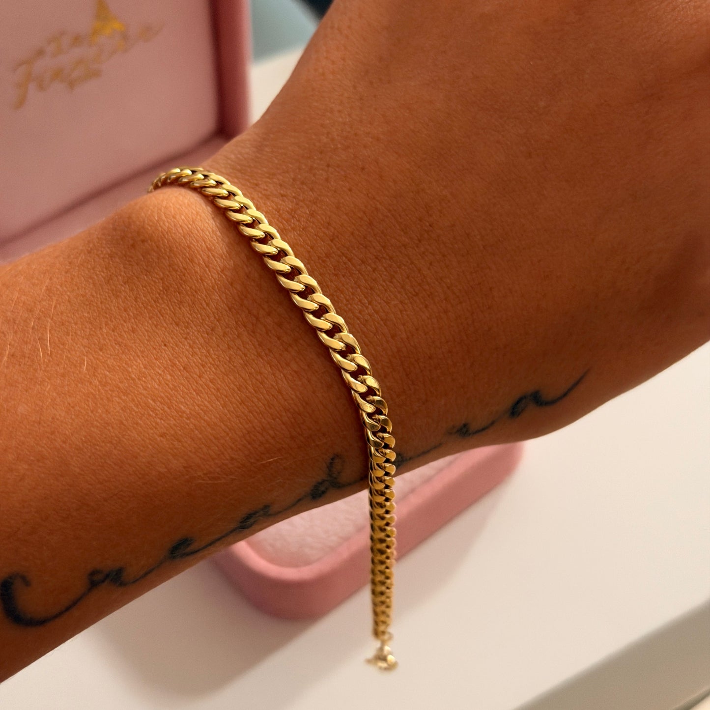 PULSERA CUBANA REDONDA HUECA 4.2MM ORO AMARILLO ITALY 18K 18CM - 1,71GR