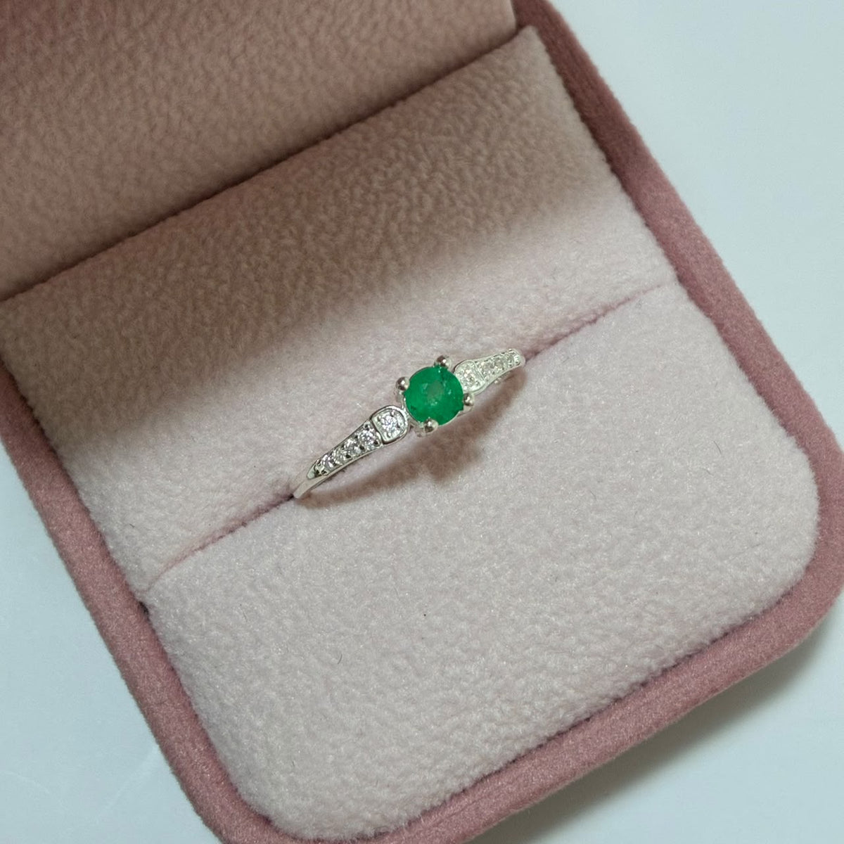 ANILLO FLORAL PLATA 925 + ESMERALDA NATURAL TALLA 5,5