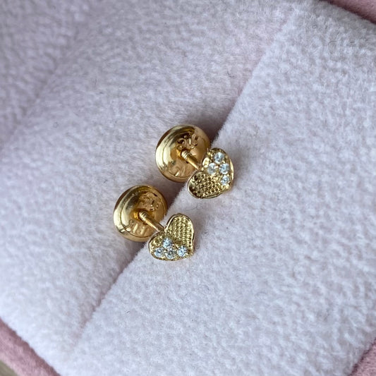 TOPOS CORAZON CON PIEDRAS BLANCAS 5MM ORO AMARILLO COL 18K - 0,60GR (NG)