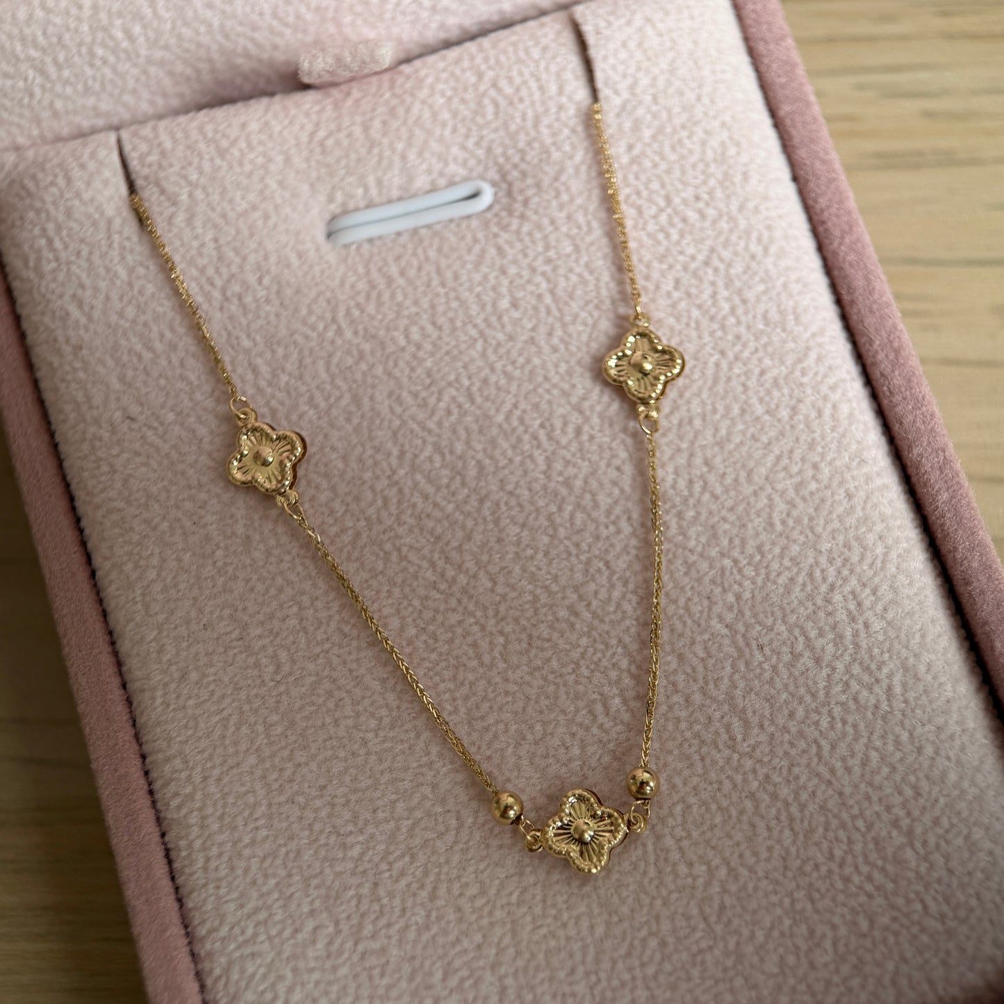 CADENA MINI FRANCO + DIJES TREBOL ORO AMARILLO ITALY ESP 18K 42CM A 45CM - 1,15GR (IM)