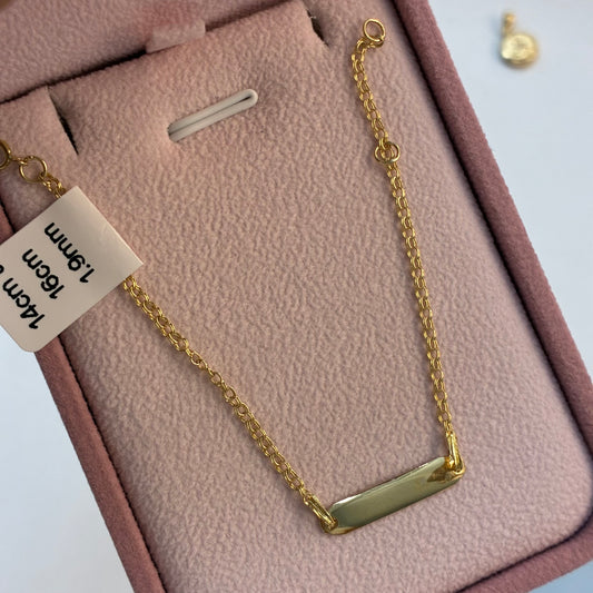 PULSERA ARO SEGUIDO CON PLACA PARA BEBE 1.9MM ORO AMARILLO COL 18K 14CM A 16CM - 1,28GR (NA)