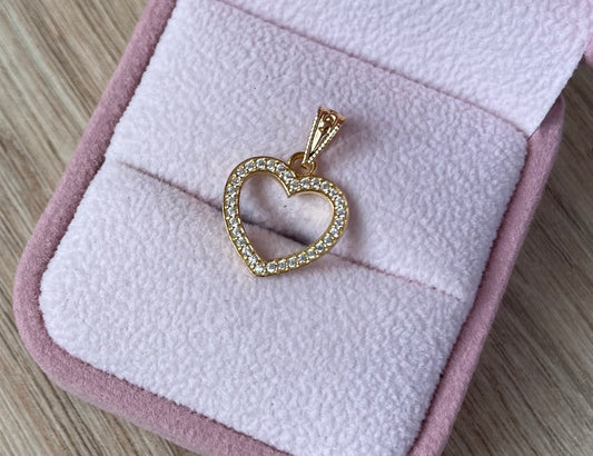 DIJE CORAZON SILUETA PIEDRAS BLANCAS 2CM ORO AMARILLO COL 18K - 0,99GR (NG)