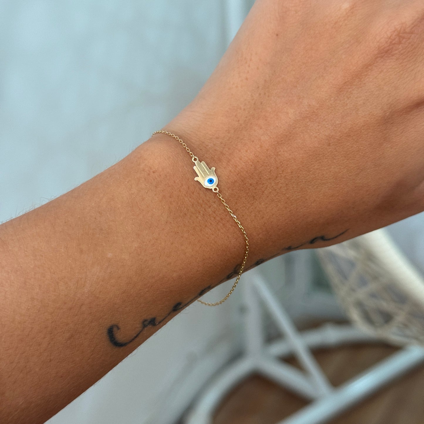 PULSO MANO HAMSA + ROLON ORO AMARILLO ITALY ESPECIAL - 17CM A 19CM 1,04GR