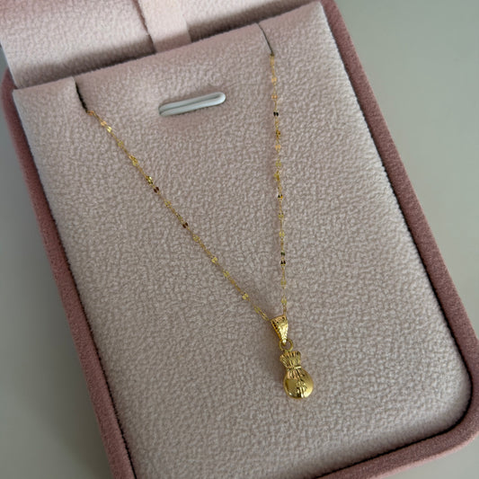 CADENA MINI CRISPETA 0.9MM 45CM + DIJE BOLSA DE DINERO ORO AMARILLO 18K 0,6GR (ND)