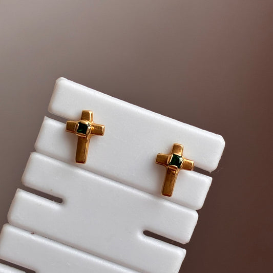 TOPOS CRUZ LISA PIEDRA VERDE ORO AMARILLO 18K - 0,63GR