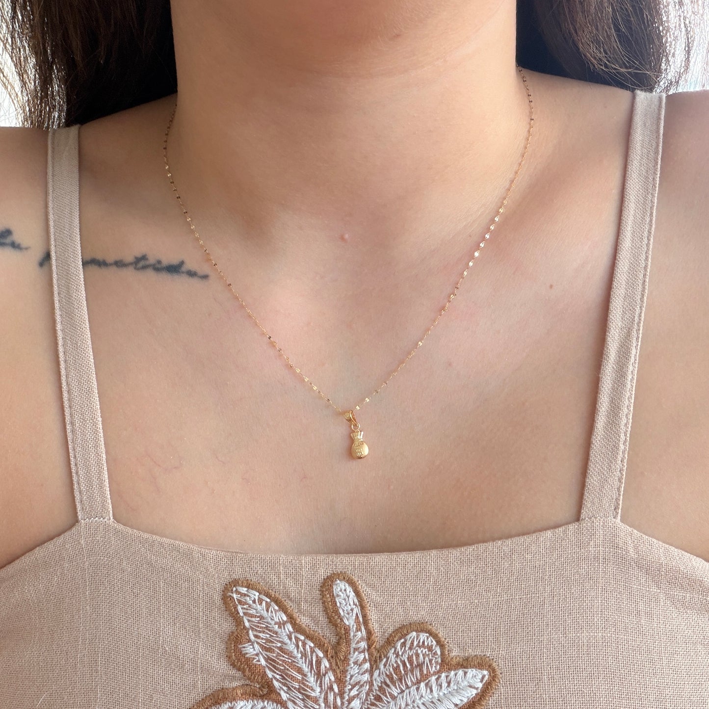 CADENA MINI CRISPETA 0.9MM 45CM + DIJE BOLSA DE DINERO ORO AMARILLO 18K 0,6GR (ND)