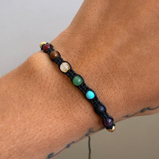 PULSERA HILO NEGRO 7 CHAKRAS 4M 2 BOLAS 4M LISAS ENTRELAZADAS ORO AMARILLO 18K - 0,18GR