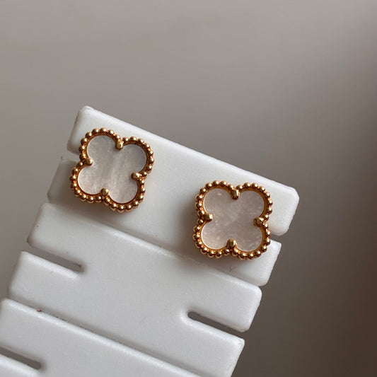 TOPOS TREBOL PIEDRA BLANCA 10MM ORO AMARILLO 18K - 2,03GR