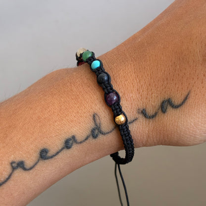 PULSERA HILO NEGRO 7 CHAKRAS 4M 2 BOLAS 4M LISAS ENTRELAZADAS ORO AMARILLO 18K - 0,18GR