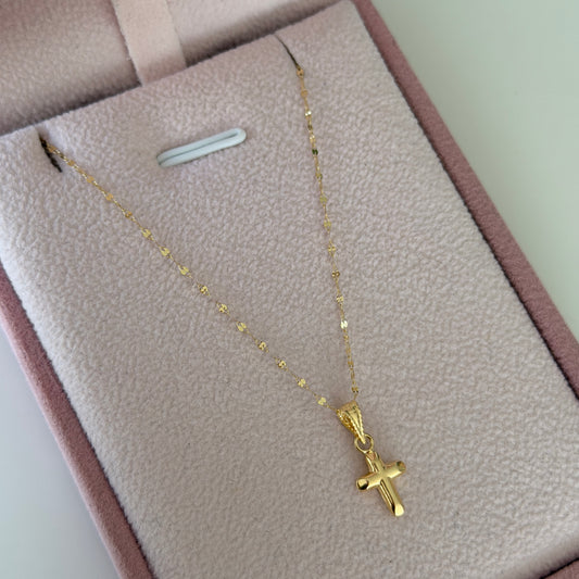 CADENA MINI CRISPETA 0.9MM 45CM + DIJE CRUZ LISA ORO AMARILLO 18K 0,6GR (ND)