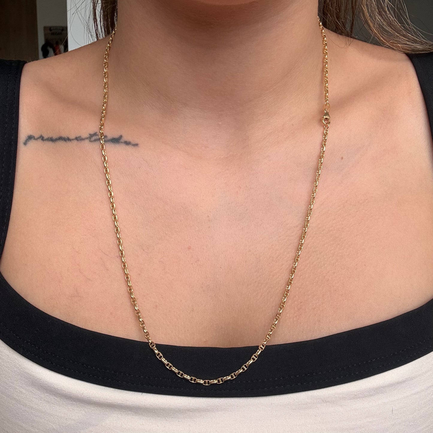 CADENA GRANO DE CAFÉ ESTILO ESCALERA 2.5MM ORO AMARILLO ITALY 18K 60CM - 4,59GR