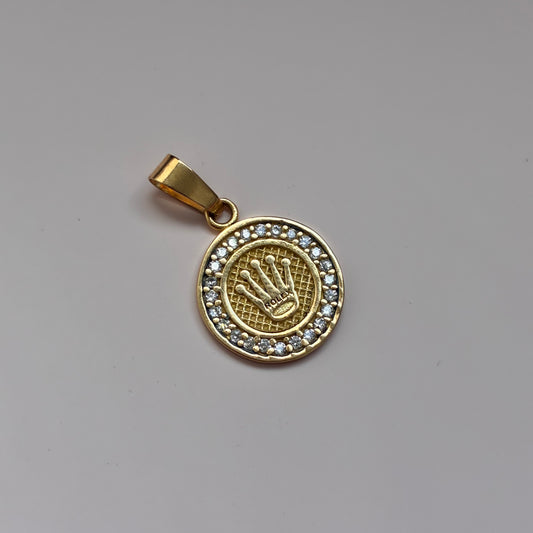 DIJE CORONA RX PIEDRAS BLANCAS 1.4CM ORO AMARILLO 18K - 1,87GR