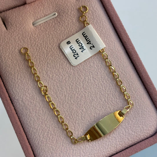 PULSERA ESPIGA CON PLACA OVALADA PARA BEBE 2.4MM ORO AMARILLO COL 18K 12CM A 14CM - 1,34GR (NA)