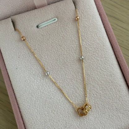 CADENA MINI FRANCO + TREBOLES ABRAZADOS Y BOLAS LISAS TRES OROS ITALY ESP 18K 42CM A 45CM - 1,12GR (IM)