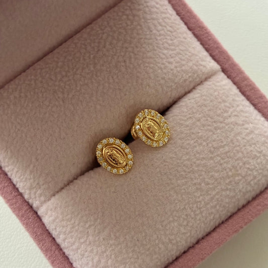 TOPOS GUADALUPE CON PIEDRAS BLANCAS 6MM ORO AMARILLO 18K - 0,95GR