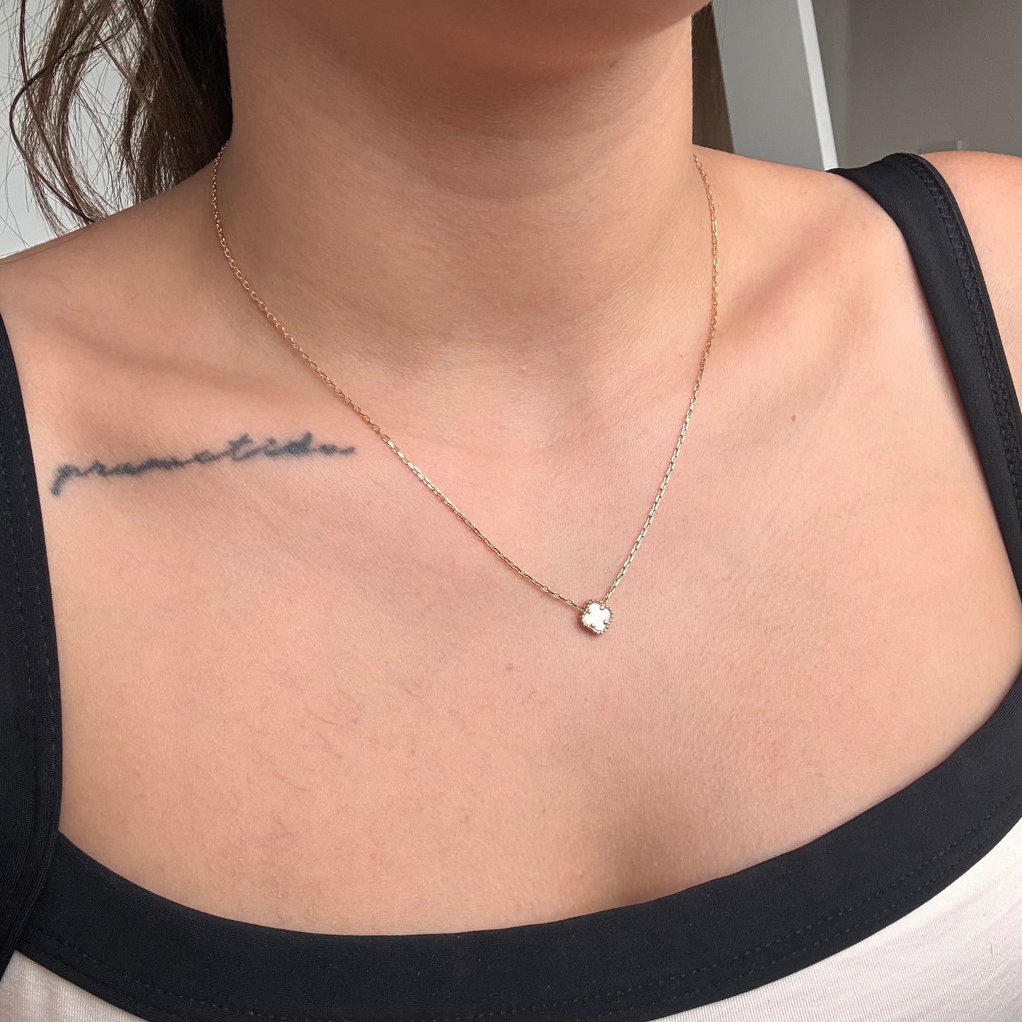 CADENA MINI CAJON + DIJE TREBOL BLANCO ORO AMARILLO ITALY 18K 45CM - 3,22GR