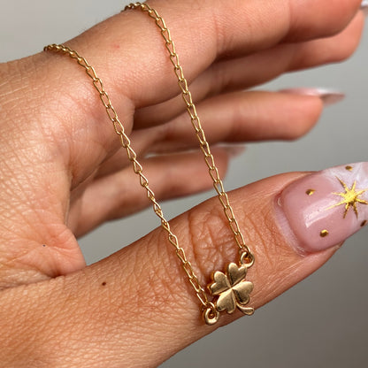 TOBILLERA CUBANA DIAMANTADA + DIJE TREBOL ORO AMARILLO 18K 25CM - 2,12GR