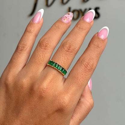 ANILLO BAGUETTE PIEDRAS VERDES TALLA 7 ORO AMARILLO 18K - 2,34GR *PP*