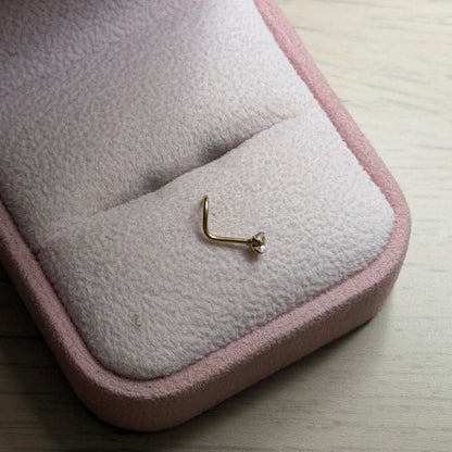 CHISPA PARA NARIZ EN L PIEDRA BLANCA ORO AMARILLO COL 18K *PIERCING*