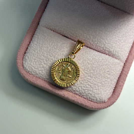 DIJE SAN BENITO DIAMANTADO REDONDO 2.1CM ORO AMARILLO COL 18K - 0,99GR (NG)