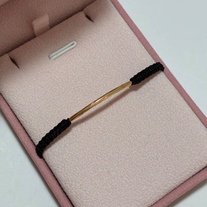 PULSERA TEJIDA MACRAME COLOR NEGRO + HERRAJE TUBULAR LISO 3CM ORO AMARILLO COL 18K-0.29GR