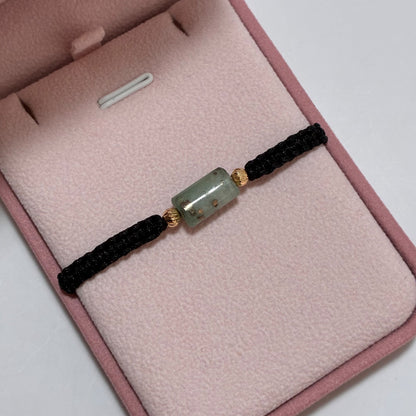 PULSERA TEJIDA + CANUTILLO DE ESMERALDA NATURAL + 2 BOLAS DIAMANTADAS 4MM 1.2CM ORO AMARILLO COL 18K-0.12GR