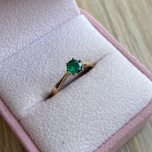 ANILLO SOLITARIO PIEDRA VERDE 6 PUNTOS ORO AMARILLO COL 18K TALLA 7 - 1.72GR (N)