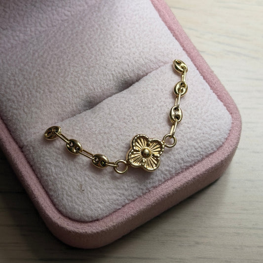 HERRAJE TREBOL + GRANO DE CAFÉ 3MM ORO AMARILLO COL 18K 5.5CM - 0,81GR