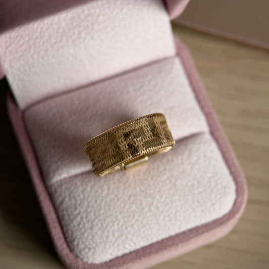 ANILLO ELASTICO TIPO MALLA 8.5MM ORO AMARILLO ITALY ESP 18K TALLA 9 A 13 - 0,86GR (IM)