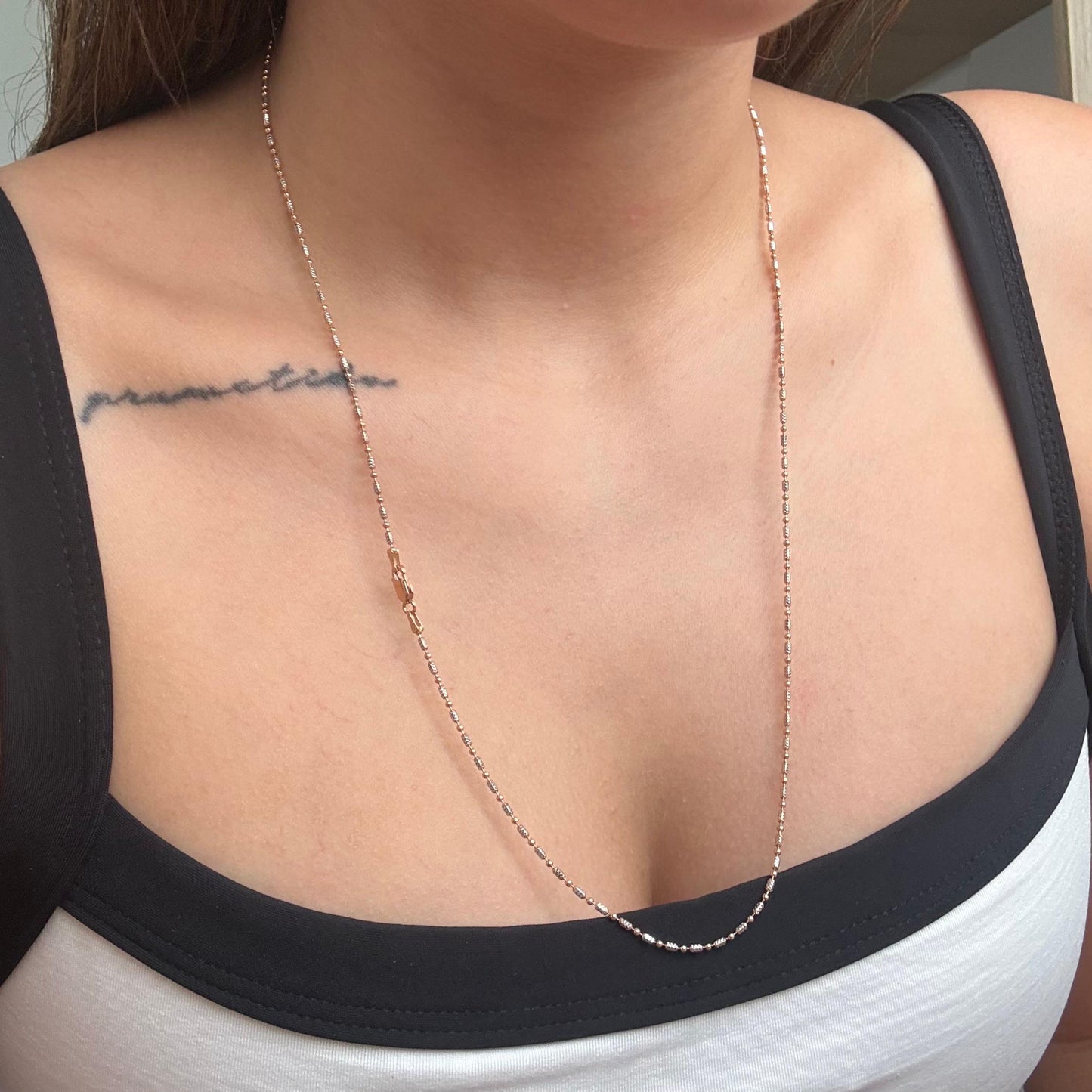 CADENA CANUTILLO MILITAR DIAMANTADA 1MM ORO ROSA Y BLANCO ITALY 18K 60CM- 5,54GR