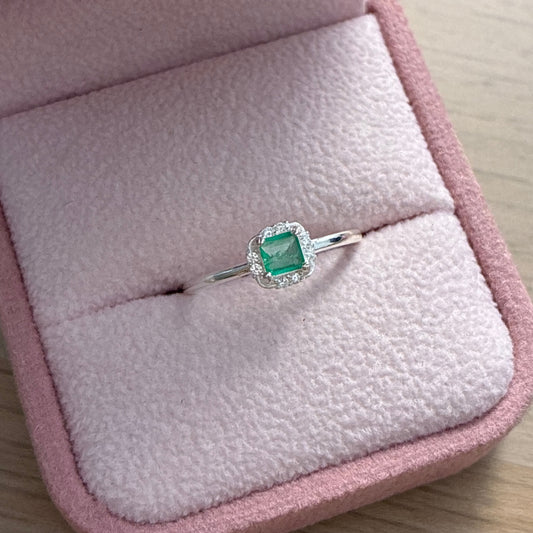 ANILLO NAVI PLATA 925 + ESMERALDA NATURAL CUADRADA TALLA 6.5