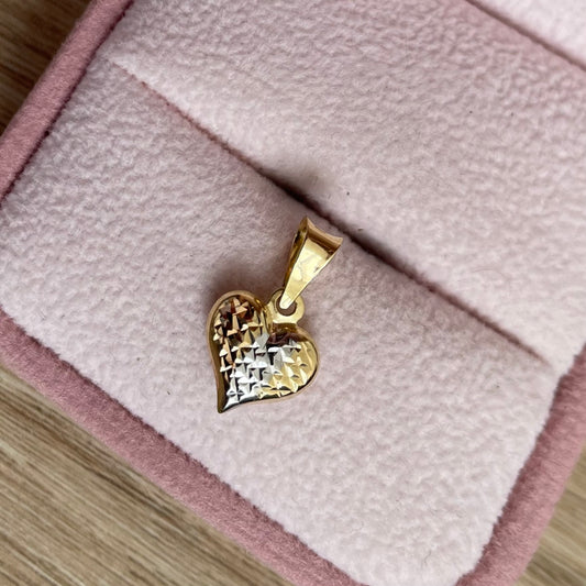 DIJE CORAZON INFLADO DIAMANTADO TRES OROS  1.6CM ORO AMARILLO ITALY ESP 18K - 0,49GR (NG)