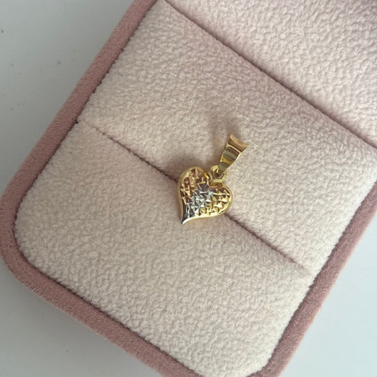 DIJE CORAZON INFLADO DIAMANTADO TRES OROS  1.6CM ORO AMARILLO ITALY ESP 18K - 0,49GR (NG)