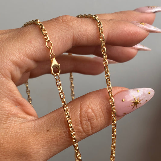 CADENA GRANO DE CAFÉ ESTILO ESCALERA 2.5MM ORO AMARILLO ITALY 18K 60CM - 4,73GR