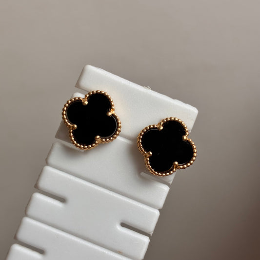 TOPOS TREBOL PIEDRA NEGRA 12MM ORO AMARILLO 18K - 2,85GR