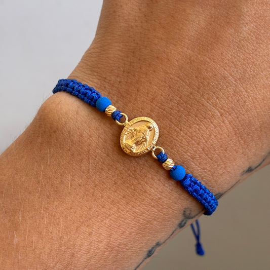 PULSERA HILO AZUL REY VIRGEN MILAGROSA + 2 BOLAS 3M ORO AMARILLO 18K - 0,72GR