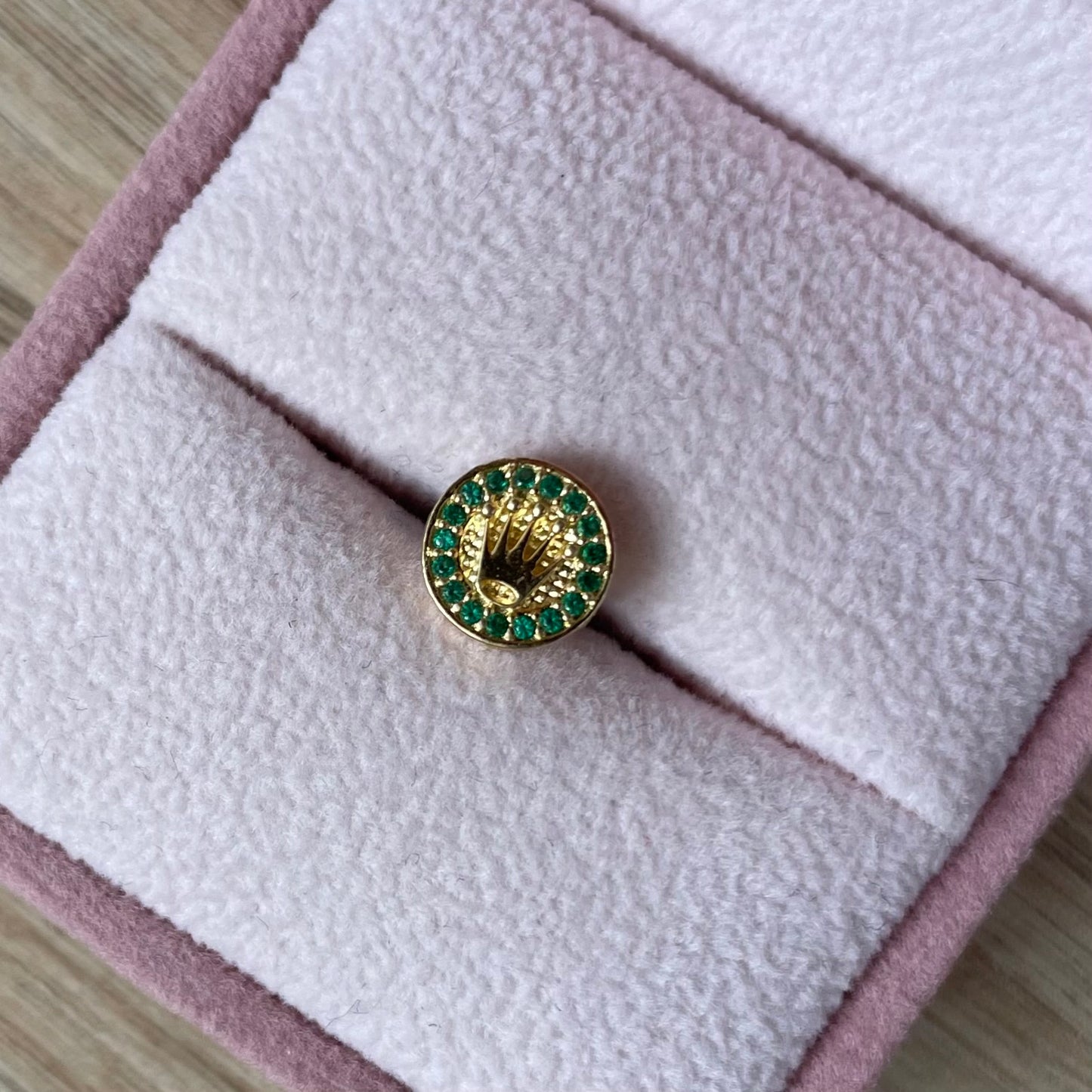 HERRAJE TAMBOR CORONA RX CON PIEDRAS VERDES 8,1MM ORO AMARILLO COL 18K - 0,79GR (NG)